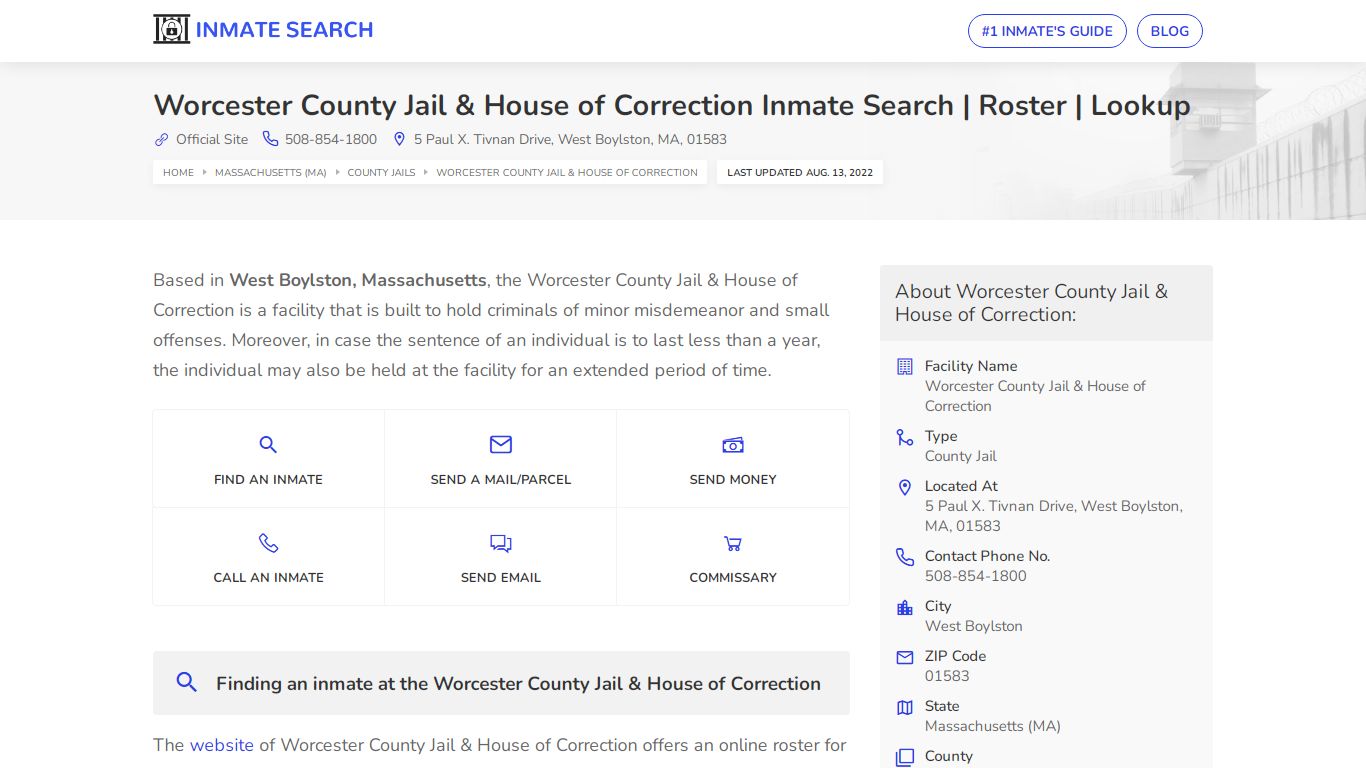 Worcester County Jail & House of Correction Inmate Search ...